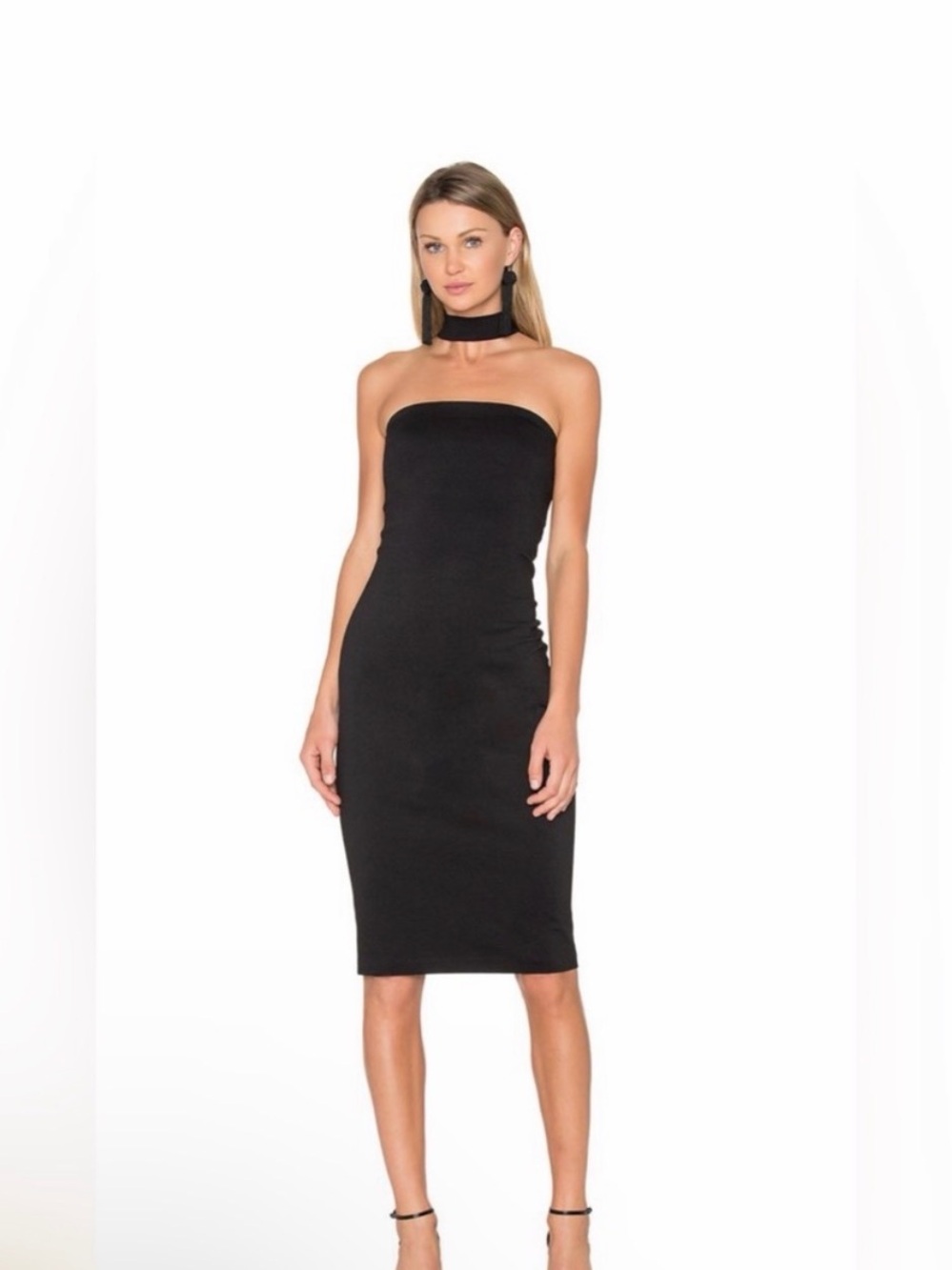 Amanda Uprichard Black Strapless Midi Dress